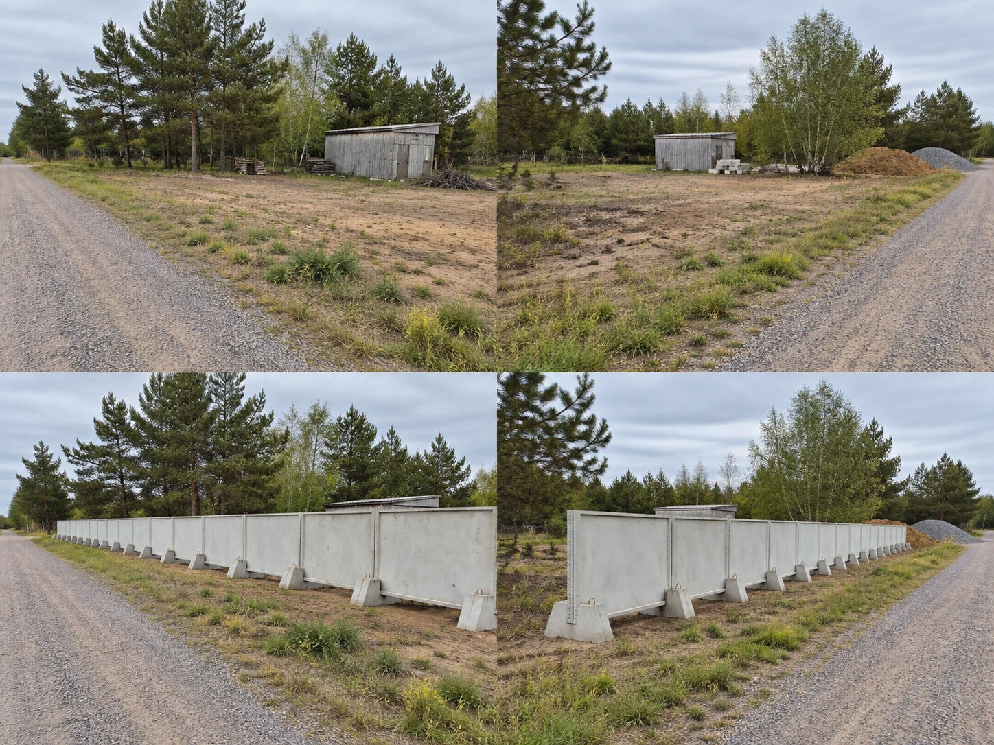 ЖБИ-панели на опорах: ограждение открытого участка, после установки · ракурс 1. Визуализация